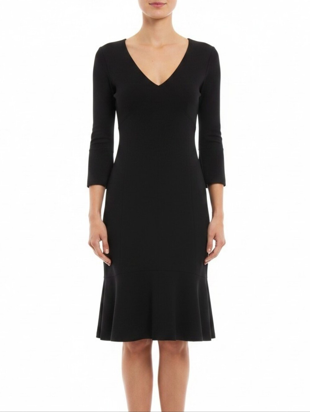 Max Mara Black V-Neck Flounce Hem Midi Dress Size 6